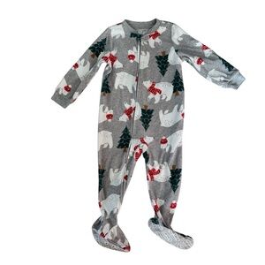 Carter’s Polar Bear Christmas Fleece Pajama Footed Sleeper Zippy Toddler Boy 2T